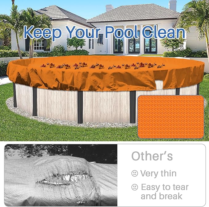 ECOOPTS 8 ft Round Pool Cover for Above Ground Pools, Swimming Pool Cover Protector Winter Safety Cover (Orange)