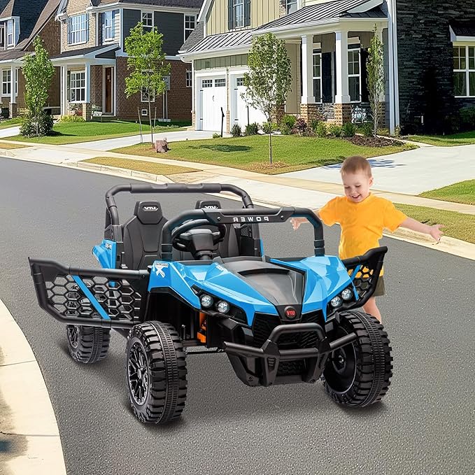 24V 2 Seater Ride On Car Truck, Power Wheels Kids UTV w/Parent Remote Control, 3.1 MPH Max Speed, Music Player, LED Lights & Storage, Electric Vehicle Ride On Toy for Kids Toddler Ages 3-8, Blue