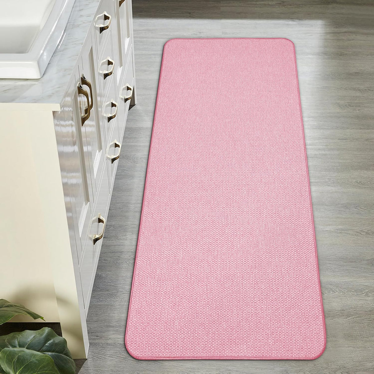 Bath Mat,Ultra Thin Bathroom Runner Rugs,Large Bath Mats for Bathroom,Quick Dry,Non-Slip,Machine Washable,Low Pile,Bath Rug,Shower Outside,Sink,Home Decor Accessories.Pink,1'5"x4'11"（17x59inch）