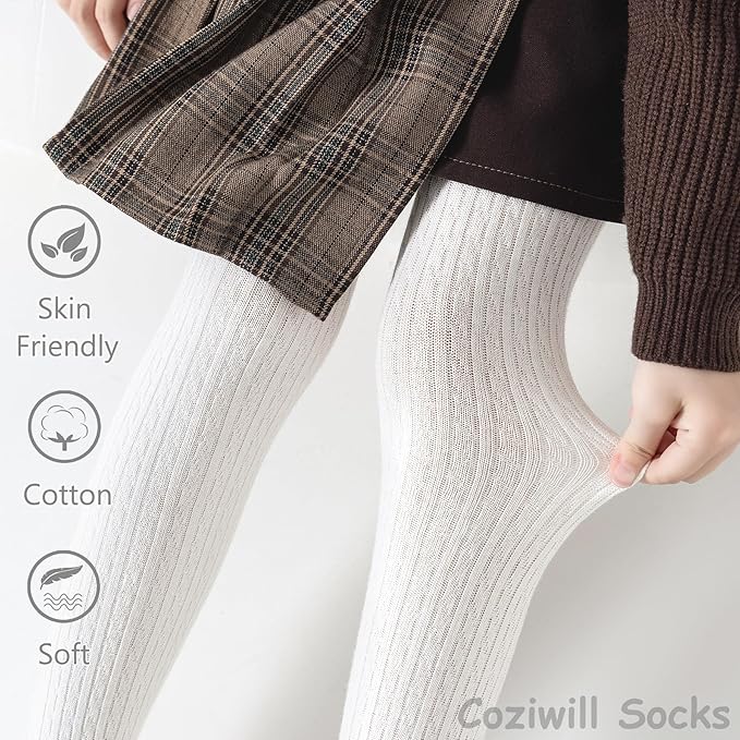 Girls Tights Seamless Toddler Stockings Tights Soft Cotton Cable Knit Baby Girl Tights Leggings 4-12 Years