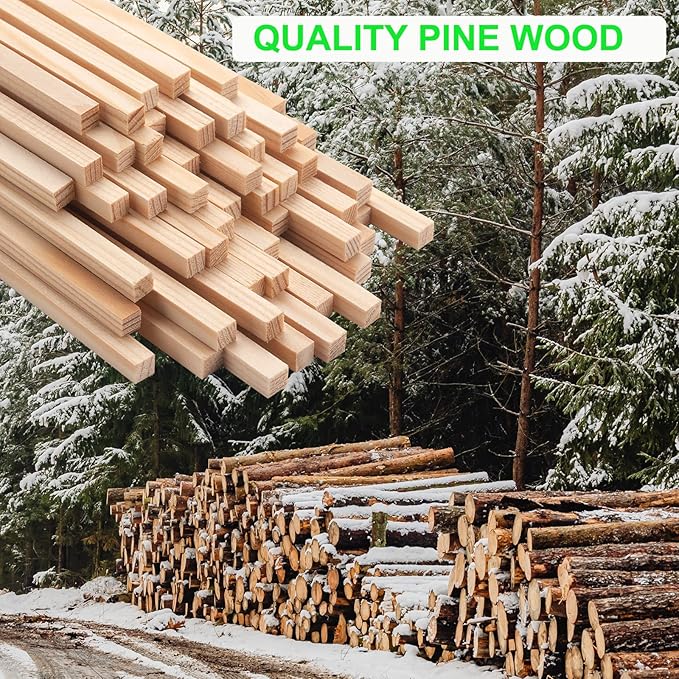 50PCS 1/4" x 12" Square Wooden Dowel Rods, Small Wood Square Dowel Rods Unfinished Wood Craft Sticks Hardwood Sticks Wooden Strips for Arts and DIYers, DIY Projects Home Decor Woodworking