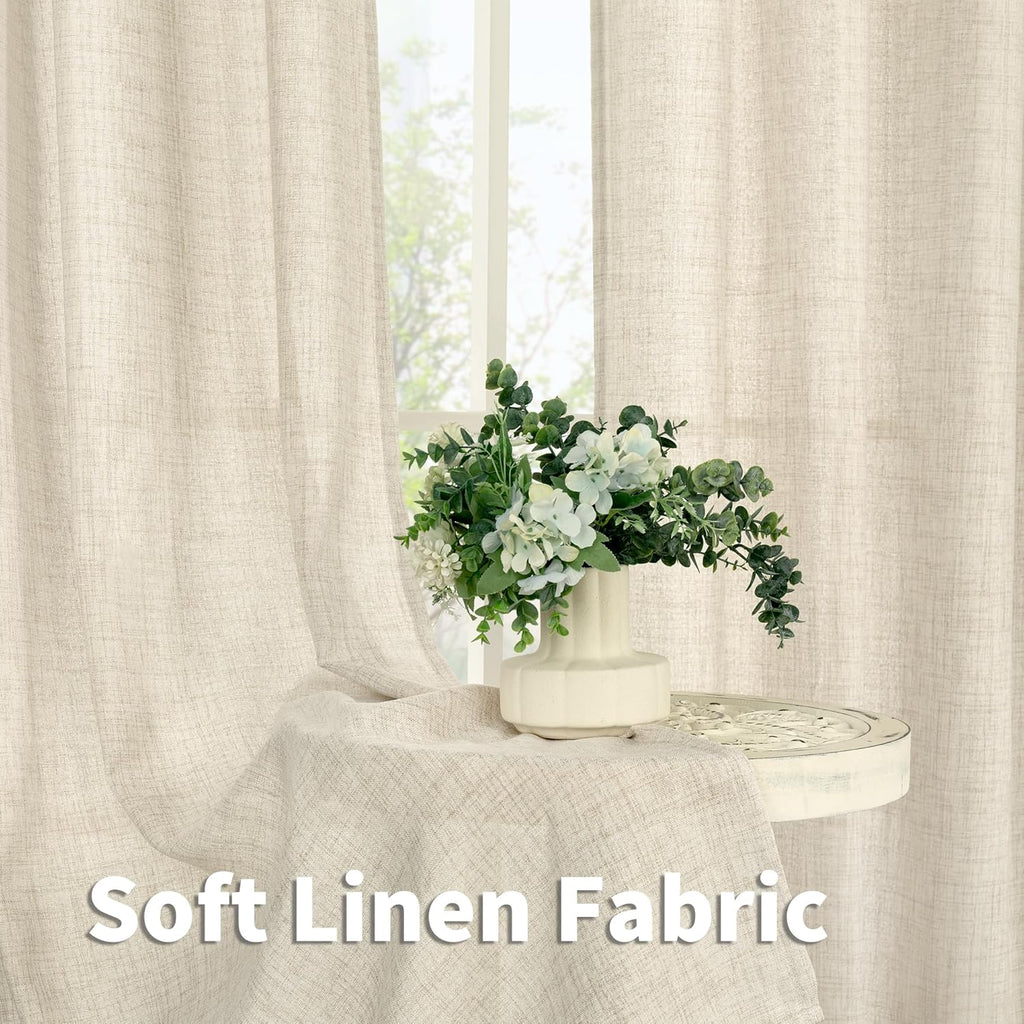 YoungsTex Linen Curtains 40 Inch Length for Kitchen, Semi Sheer Short Window Drapes with Rod Pocket Back Tab Light Filtering for Living Room Bathroom Cafe, 2 Panels, 30 X 40 Inch