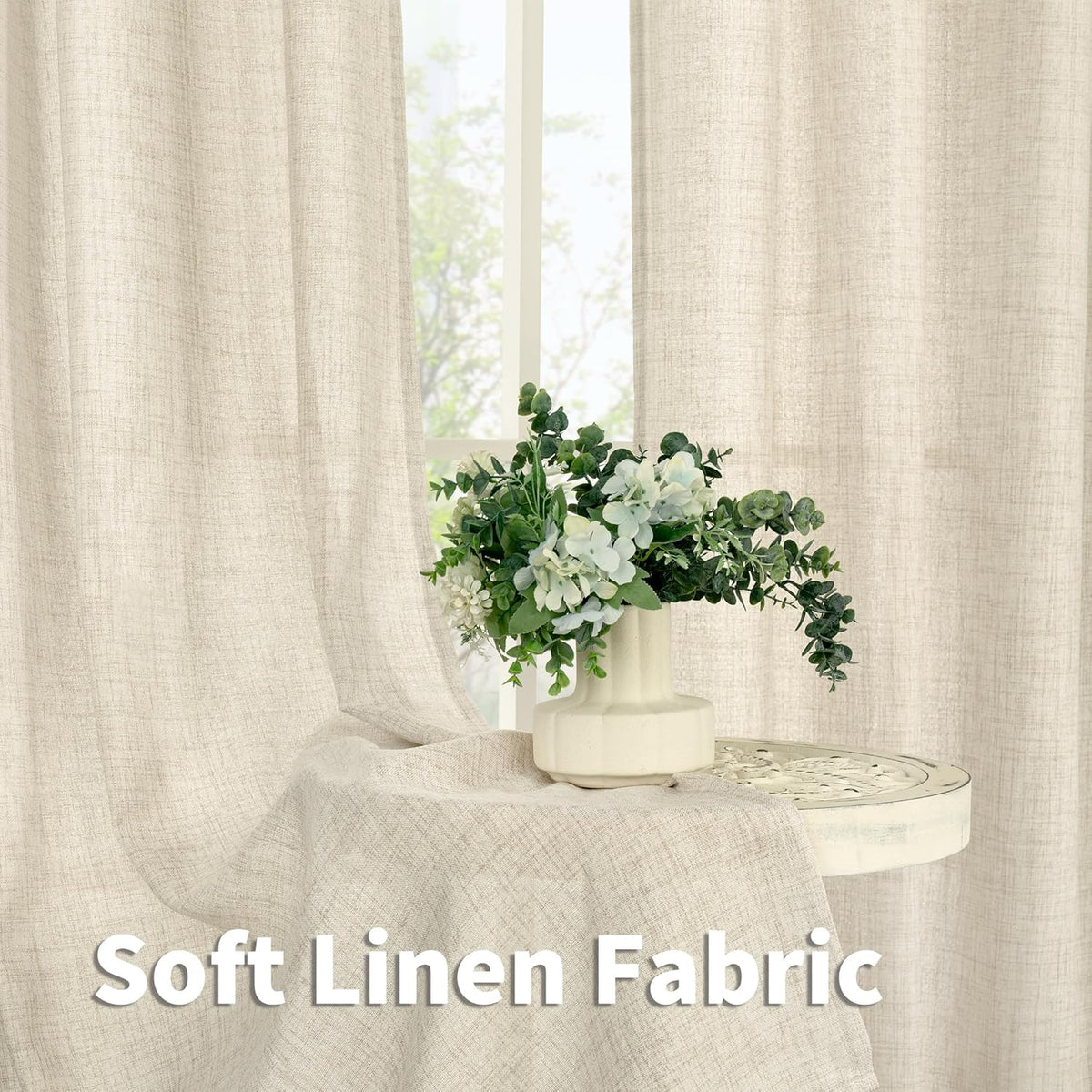 YoungsTex Linen Curtains 40 Inch Length for Kitchen, Semi Sheer Short Window Drapes with Rod Pocket Back Tab Light Filtering for Living Room Bathroom Cafe, 2 Panels, 30 X 40 Inch