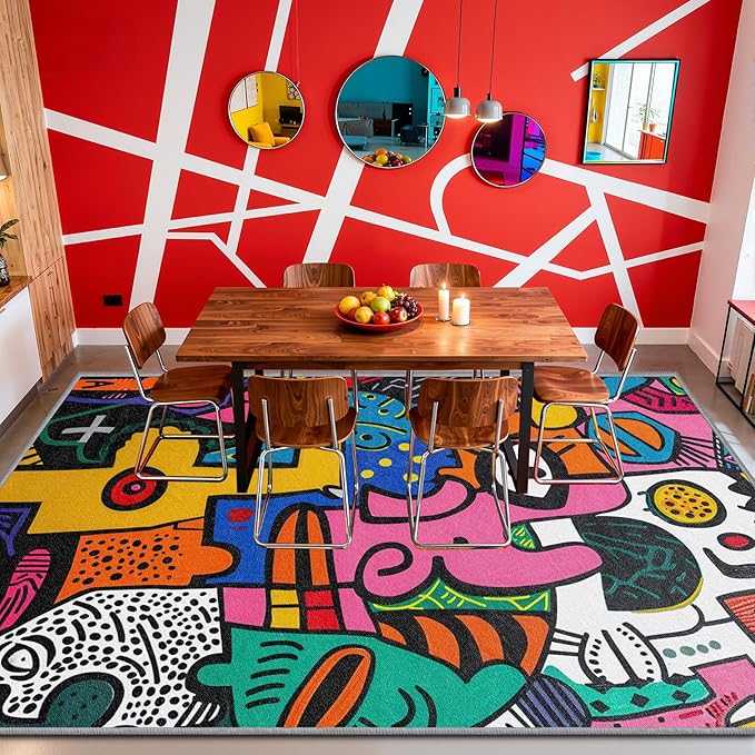 Abstract Rug 5x7-3x5 Rug - Abstract Rug - Colorful Pop Art Area Rug - Modern Geometric Graffiti Rugs - Multicolor Artistic Carpet - Home Decor