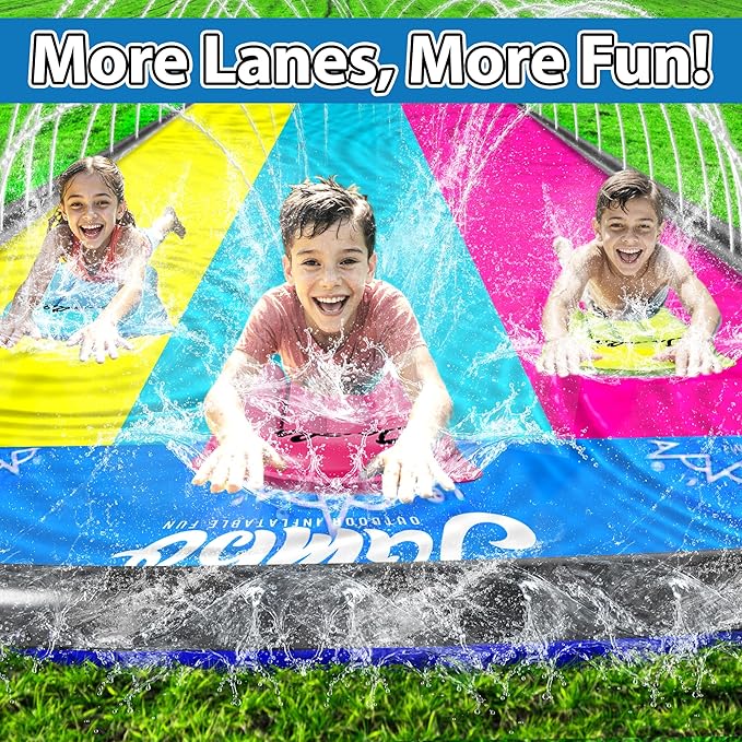 JAMBO XL 20Ft Premium Slip Splash and Slide with 3 Bodyboards, Heavy Duty Water Slide- Advanced 3-Way Water Sprinkler System, Backyard Waterslide Outdoor Water Toys n Slides for Kids Splash Pad