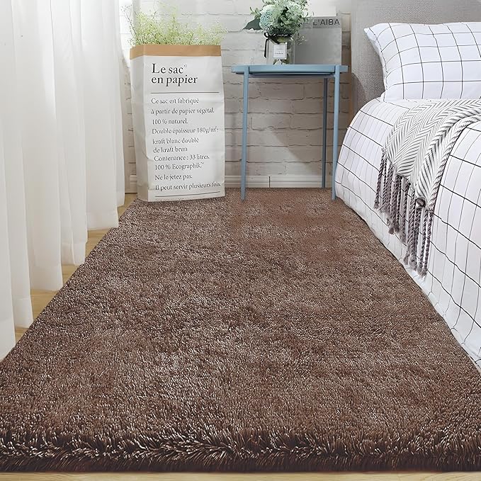 2x6 Runner Rug for Bedroom: Fluffy Shag Soft Washable Rugs Small Fuzzy Plush Indoor Carpet for Hallway Bedside Dorm Kids Girls Boys Room (Coffee, 2'x6')