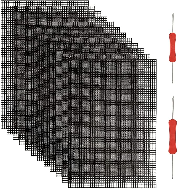 12PCS Plastic Mesh Canvas Sheets, 20x13 Inch Plastic Mesh Sheets for Crafts, Black Plastic Canvas and Embroidery Tools for Embroidery Crafting Knit