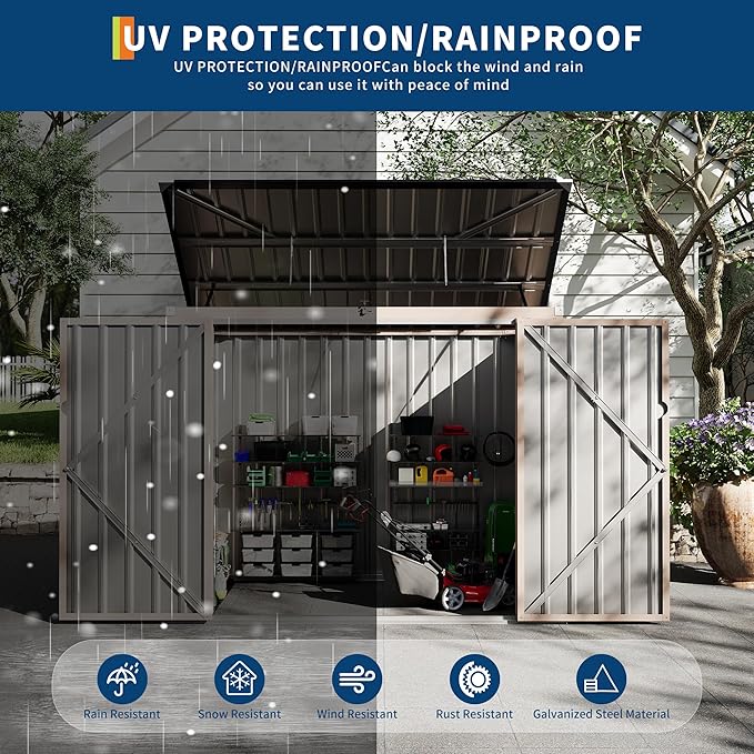 Outdoor Trash Can Storage 2 Binsgarbage Bin Storage Shed, 3x6 FT Garbage Bin Storage Shed with Chain Lid, Metal Outdoor Storage for Garden, Backyard, Lawn and Patio