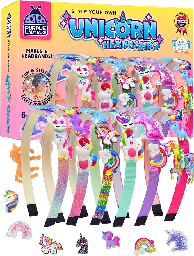 PURPLE LADYBUG Unicorn Headband Making Kit - Unicorn Crafts for Girls Ages 4-9, Birthday Gifts, DIY Hair Accessories Set, Great Summer Activity for Girls