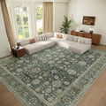 Washable 10x14 Area Rugs for Living Room, Boho Non-Slip Silicone Backing Rugs for Bedroom Dining Room Office, 0.3" Neutral Oriental Throw Carpet with 0.16" Cushioning Pad, Sage Green/Multi