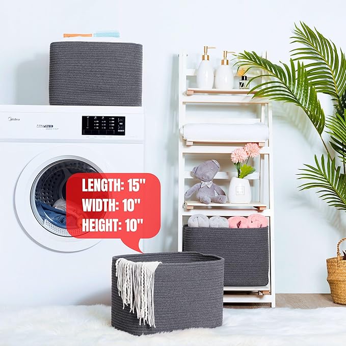 MINTWOOD Design 3-Pack Decorative Woven Storage Baskets for Shelves, Cube Bin Box for Organizing Books, Shoes, Dog Toys, Pantry Closet and Living Room Organizer, Charcoal Gray