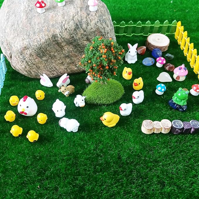 100 Pcs Mini Resin Animals Figures, Mixed Tiny Plastic Animals Figurines to Hide Miniature Fairy Garden Accessories