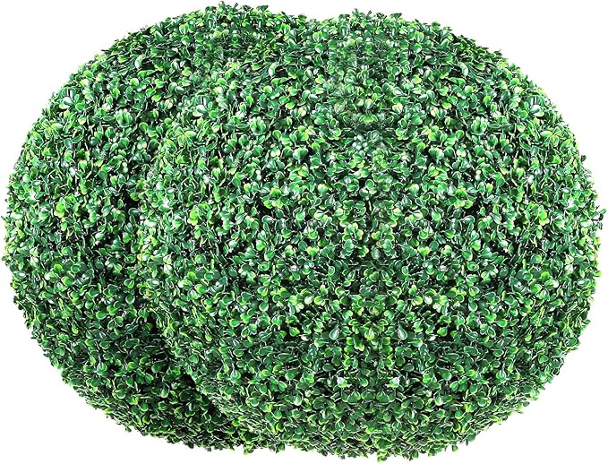 VEVOR 2 Pcs 16” Artificial Plant Topiary Ball, 4 Layers Faux Boxwood Balls, All-Year Green Faux Plant Decorative Balls for Backyard, Balcony,Garden, Wedding and Home Décor