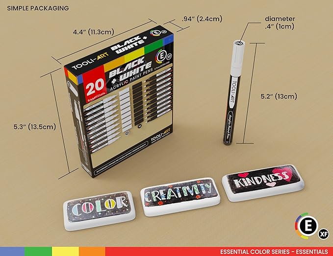 TOOLI-ART Black And White Acrylic Paint Markers Paint Pens Set For Rock Painting, Canvas, Mugs, Metal, Glass Paint, Fabric, Wood, DIY. Non Toxic, Quick Dry,Waterbas (EXTRA FINE)