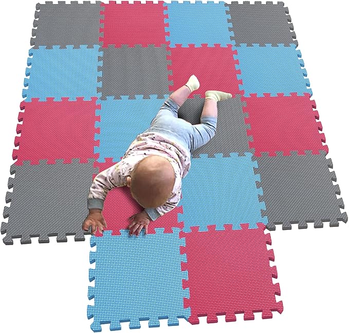 MQIAOHAM® 18 Pieces Puzzle Play Mats, Soft Baby Play Mat, Kids Interlocking Foam Floor Tiles, Toddlers Carpet Playmats G301018-107109112
