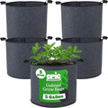 Epic Gardening 5 Pack 5 Gallon Grow Bags with Handles (Unlined) - Heavy Duty Fabric Pots for Vegetables, Herbs & Flowers - Breathable Cloth Planters for Indoor & Outdoor Gardening, Moisture Retaining