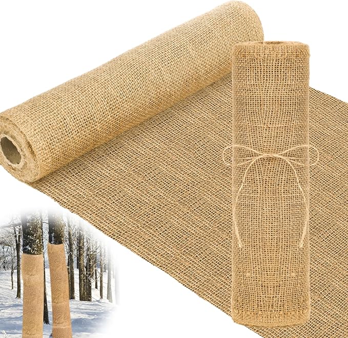Buryeah 40 Inch x 33 ft Burlap Fabrics Roll Natural Jute Burlap Garden Tree Wrap Outdoor Weed Barrier DIY Fall Halloween Craft Winter Frost Plant Landscape Blankets Cloth for Plant Gardening Shrubs