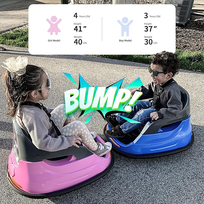 12V Kids Bumper Car, Electric Baby Bumper Car for Toddlers with Remote Control, 3 Speeds - Light Pink