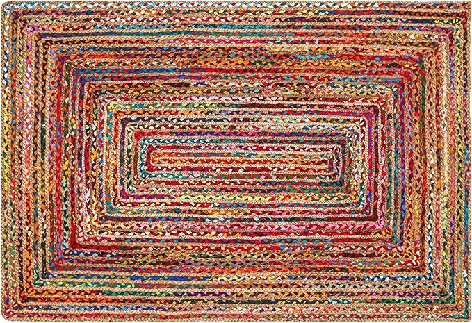 4'x6' Handwoven Jute Chindi Area Rug - Colorful Boho Rugs for Living Room - Hand Braided Multicolor Bohemian Rug for Farmhouse, Bedroom, Dining Room, Classroom, Hallway, Kitchen, Office