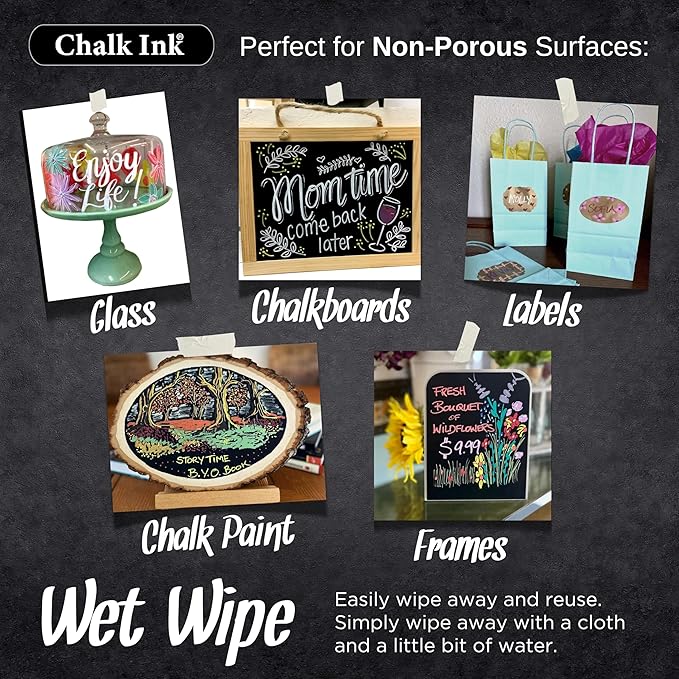 Chalk Ink Chisel Tip Wet Wipe Chalk Markers (Woodland, 6mm, 8 Pack)