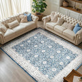 jinchan Floral 6x9 Area Rugs for Living Room - Machine Washable Vintage Distressed Boho Design Throw Rug Stain Resistant Carpet Low-Pile Thin Non-Slip for Bedroom Dining Room Nursery (6‘x9',Dark Blue)