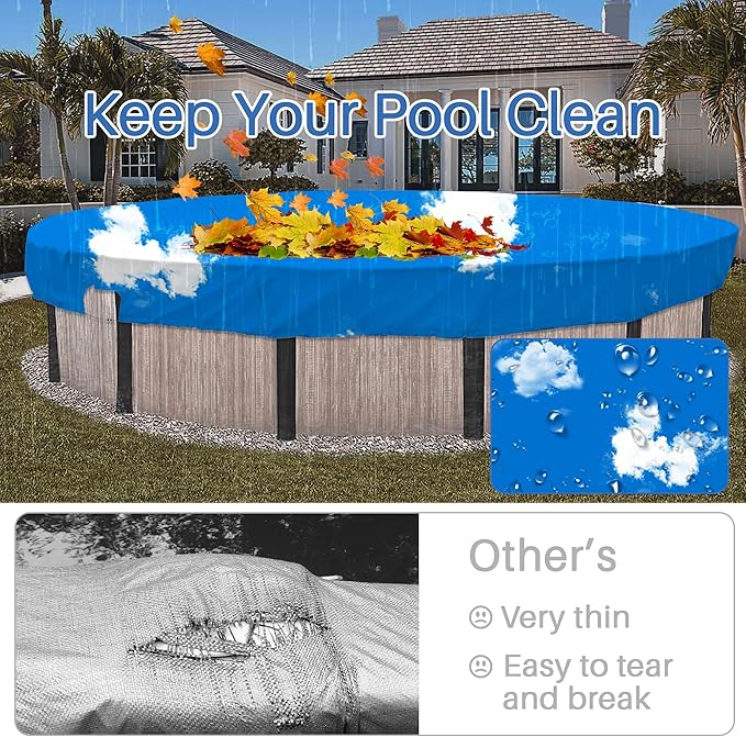 ECOOPTS 7 ft Waterproof Round Polyester Pool Cover for Above Ground Pools, Swimming Pool Cover Protector Winter Safety Cover (Blue Sky)