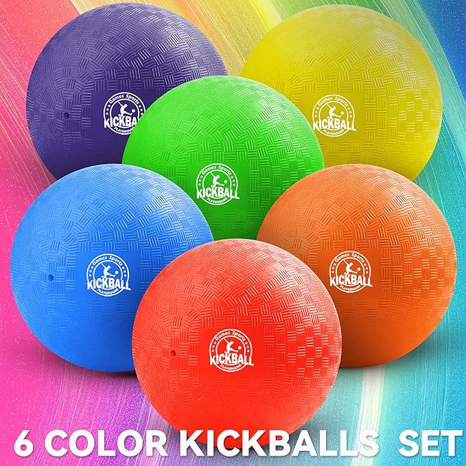10 Inch Kickball Playground Balls 6 Pack or 12 Pack, Playground Balls for Kids&Adults, Dodgeballs for School Outdoor&Indoor Games, with Hand Pump and Storage Bag, Boys and Girls Gift with Gift Box