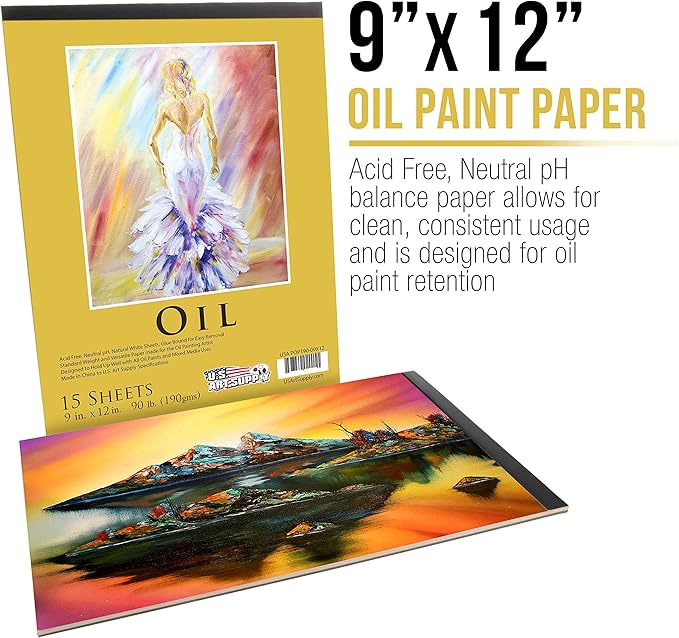 U.S. Art Supply 9" x 12" Premium Heavy-Weight Oil Painting Pad (2 Pack, 30 Sheets Total) - 90lb (190gsm) - Oil Pastel Paper for Students and Adults