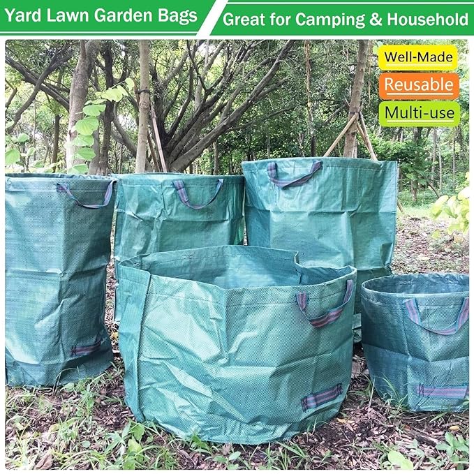 Professional 3-Pack 106 Gallons Lawn Garden Bags (D31, H31 inches) Reusable Yard Leaf Waste Bags with Coated Gardening Gloves - Storage Bag,Patio Bag,Laundry Container,Trash Can with 4 Handles