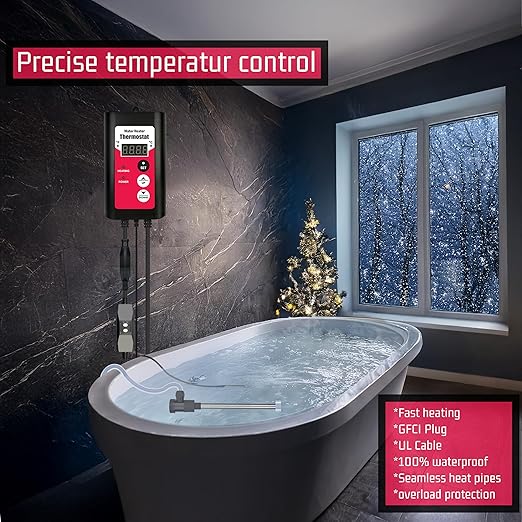 3000W Immersion Water Heater Portable Electric Pool & Bathtub Fully Submersible Water Heater with Temp Control, GFCI for Hot Tub, Above Ground Pool, baptismal Pool, Above Ground Pool, spa
