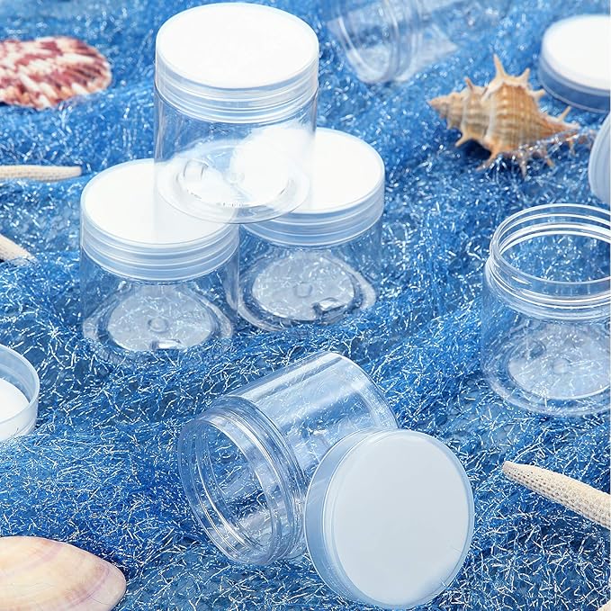 SATINIOR 24 Pieces Empty Clear Plastic Jars with Lids Round Storage Containers Wide Mouth for Beauty Product Cosmetic Cream Lotion Liquid Butter Craft and Food(Clear Lid,3 oz)