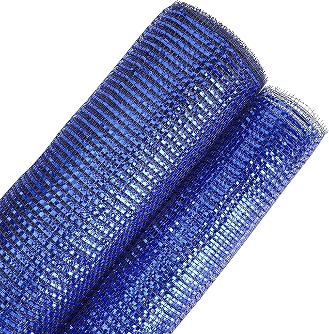 MEEDEE Navy Deco Mesh 10 Inch Deluxe Wide Foil Metallic Royal Blue with Navy Poly Mesh Navy Blue Mesh Ribbon for Christmas Tree, Wreaths, Garland, Gift Wrapping, Bows Making (30 Feet)