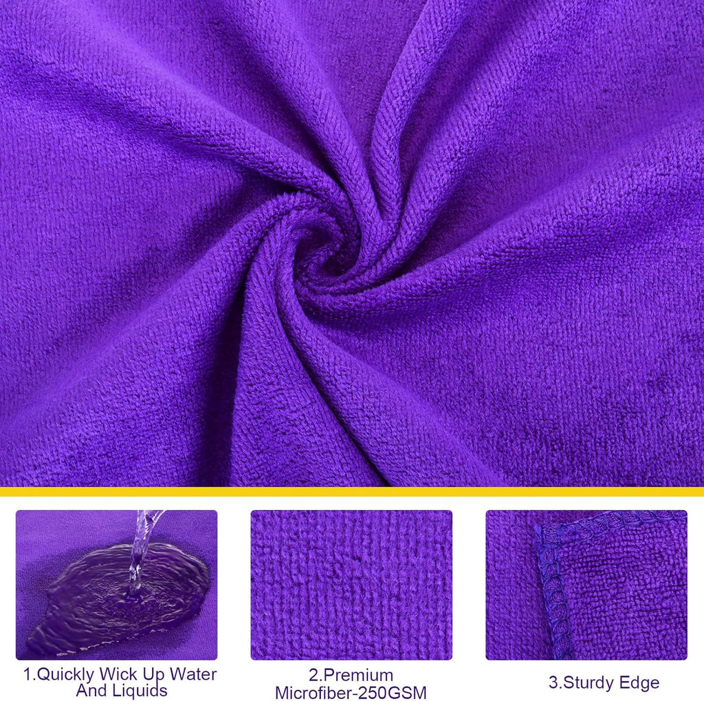 Nuenen Microfiber Cleaning Cloths for Cars 16 x 16 Inch Ultra Absorbent Car Towels Drying Reusable Cleaning Supplies House Kitchen Window Microfiber Towel(Purple,120 Pcs)