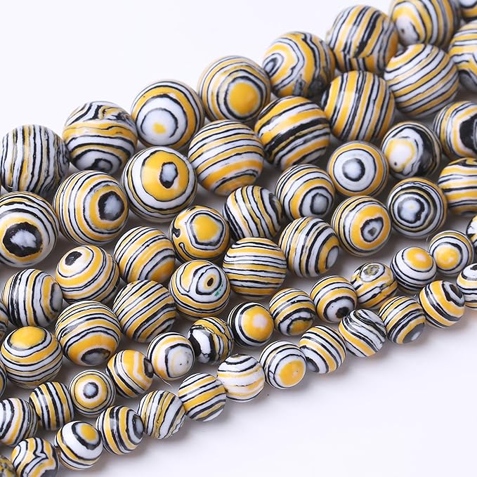 60PCS 6MM Yellow Malachite Beads Stone Beads Energy Healing Beads for DIY Jewelry Bracelet Necklace Making for Jewelry Making 15Inch