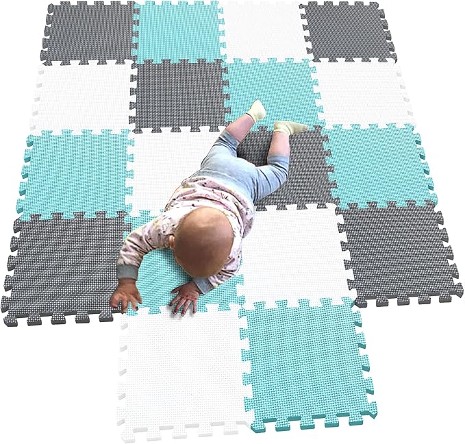 MQIAOHAM® 18 Pieces Puzzle Play Mats, Soft Baby Play Mat, Kids Interlocking Foam Floor Tiles, Toddlers Carpet Playmats G301018-101108112
