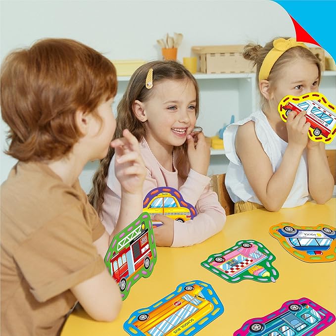9 Pieces Kids Lacing Cards, Double Sided Sewing Cards in 9 Vehicle Cards with 9 Colorful Laces, Imagination Development Lacing Toys Games for Children Educational and Learning Activity