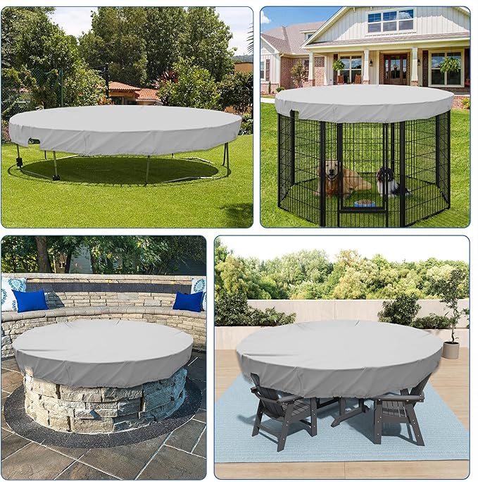 ECOOPTS 8 ft Waterproof Round Polyester Pool Cover for Above Ground Pools, Swimming Pool Cover Protector Winter Safety Cover (Light Grey)
