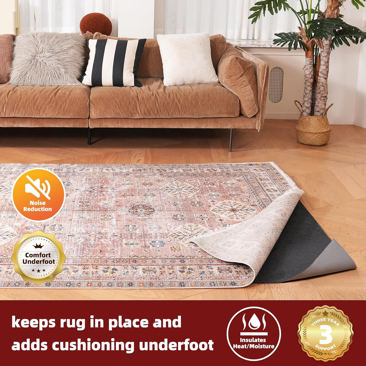 BAGAIL Felt and Natural Rubber Backing Rug Pads 1/4” Thick, 2 x 3 Ft Non Slip Carpet Gripper Keep Rugs in Place, Under Area Rug Protective Cushioned Pads, Carpet Runners, Hardwood Floors Protection