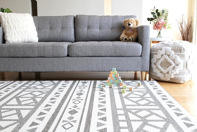 Cushmat Stylish Reversible Foam Play Mat (Large, Tropical Safari - Crystals Char) - Soft, Waterproof, Durable Play mat for Infants, Babies, Toddler, Kids & Grownup - 6.5ft x 4.5ft