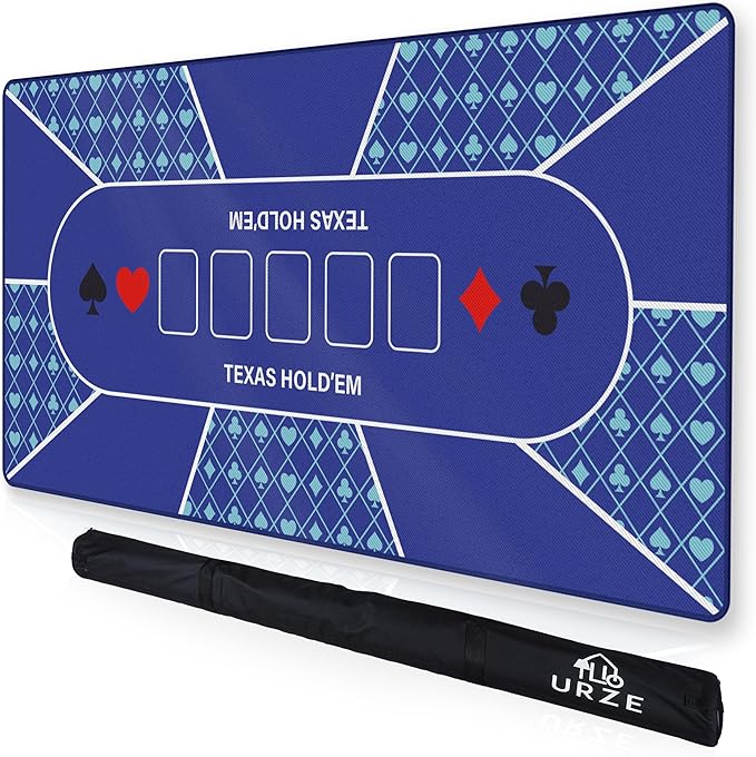 Poker Table Top - Foldable 70" x 35" Texas Hold'em Poker Mat with Non-Slip Backing and Zipper Carrying Bag - Waterproof and Portable Casino Table Topper Card Mat for Home Game Nights Up to 10 Players