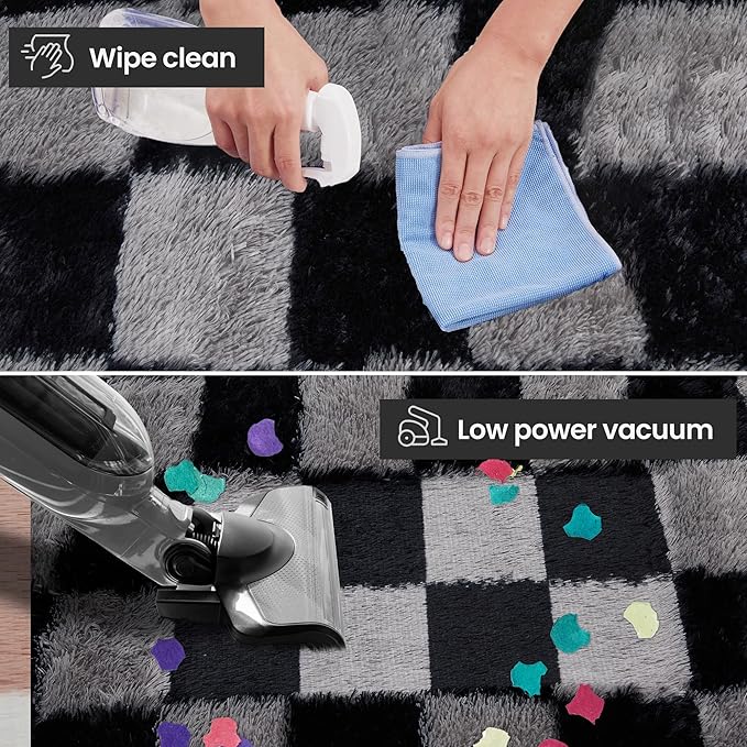 Super Soft Rug for Bedroom, 6x9 Ft Grey and Black Area Rug Classic Checkered Shaggy Rug Anti-Skid High Pile Soft Fluffy Fuzzy Carpet for Living Room Bedroom Kids Room Nursery, Dorm Home Decor