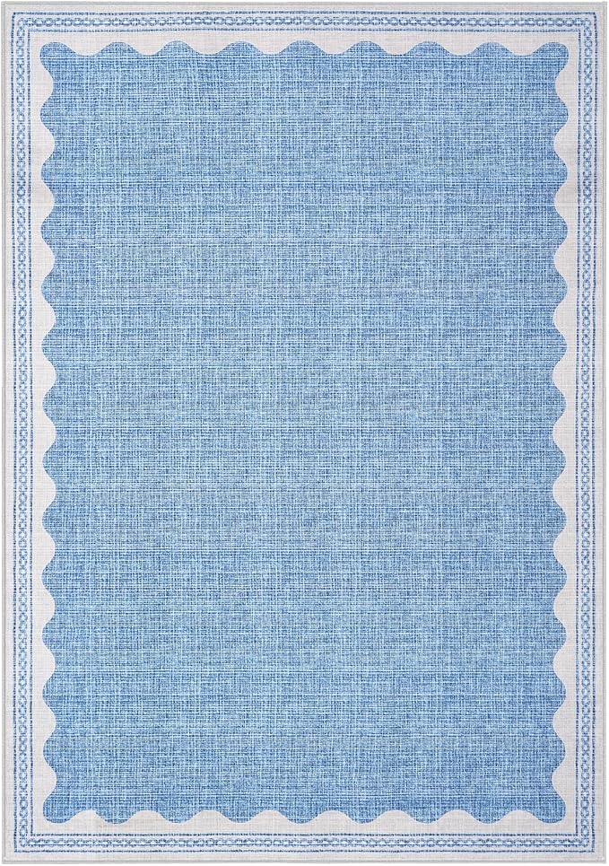 Scalloped Rug 4x6 Rugs for Entryway, Small Area Rugs Solid Blue Rug for Bedroom Girls, 4x6 Washable Rugs for Living Room, Non Slip Scalloped Bath Mat, Soft Dorm Nursery Carpet for Bedside