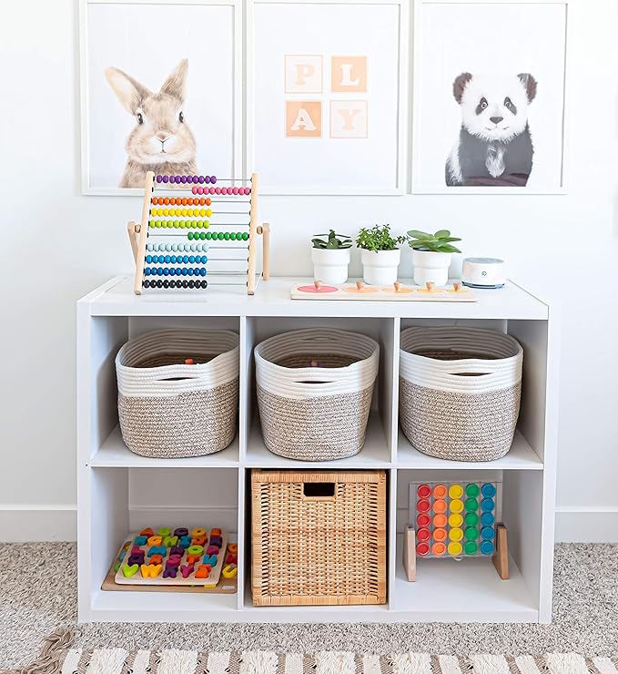 OrganiHaus Set of 3 Woven Baskets for Organizing, Cotton Rope Basket for Decor, Shoe Basket Organizers & Storage, Decorative Storage Baskets & Bins, Cute Storage Basket for Toys & Cloths, Brown