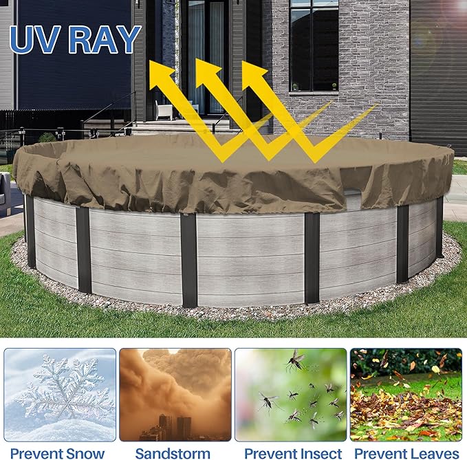 ECOOPTS 15 ft Round Pool Cover for Above Ground Pools, Swimming Pool Cover Protector Winter Safety Cover (Sand)