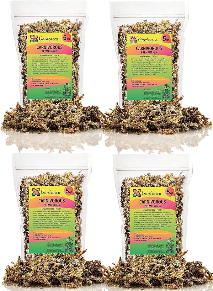 Gardenera Sphagnum Moss Potting Mix for Carnivorous Plants - 20 Quart - Moss and Perlite Blend for Potting Venus Fly Traps, Sarracenia, Pitcher Plants (4 Bags of 5QT)