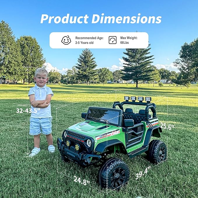 4WD Kids Ride on Car Truck, 12V 7Ah Kids Electric Vehicles Car Ride on Toy w/Remote Control - Army Green