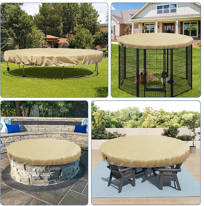 ECOOPTS 7 ft Round Pool Cover for Above Ground Pools, Swimming Pool Cover Protector Winter Safety Cover (Beige)