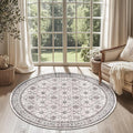 jinchan Round Rug 4ft Washable Circle Soft Rug - Low Pile Vintage 4'Round Indoor Beige Floral Print Stain Resistant Boho Carpet Ultra-Thin Non-Slip for Entryway Nursery Bedroom Dining Room Kitchen