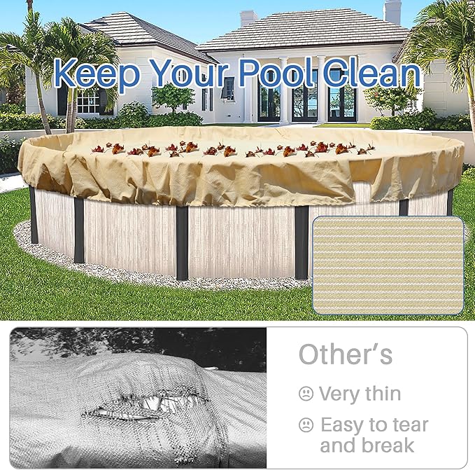 ECOOPTS 16 ft Round Pool Cover for Above Ground Pools, Swimming Pool Cover Protector Winter Safety Cover (Beige)