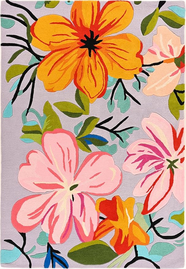 Handmade Wool Floral Area Rug for Living Room | Elegant Flower Garden Design, Soft, Thick and Durable | Bedroom, Dining Room & Home Decor Carpet (2.6' x 8', Floral K)